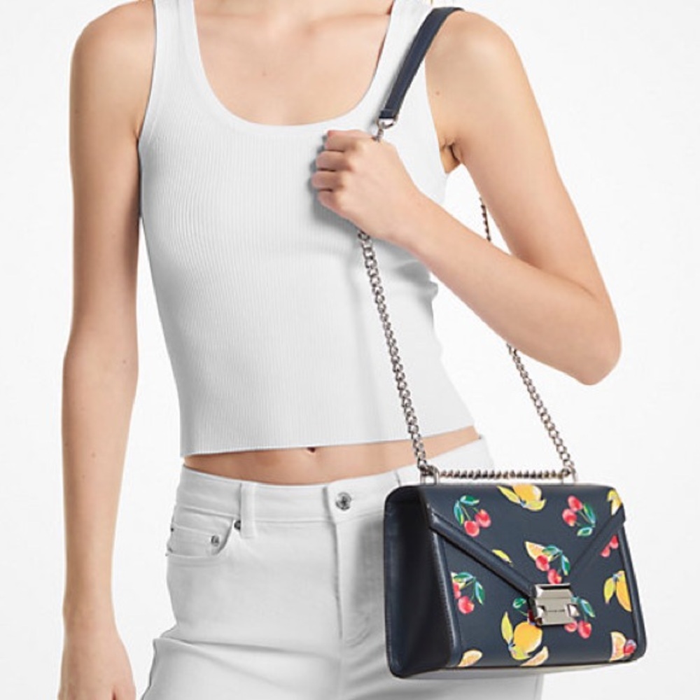 NWT-Michael Kors-Whitney-Medium Sequined Fruit🍒Print🍋Shoulder Bag-Navy-$628 - Picture 16 of 16